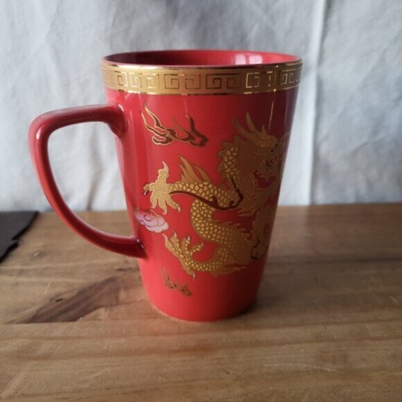 Porcelain Red Gold Dragon Tea Coffee Mug Adeline - Picture 4 of 9